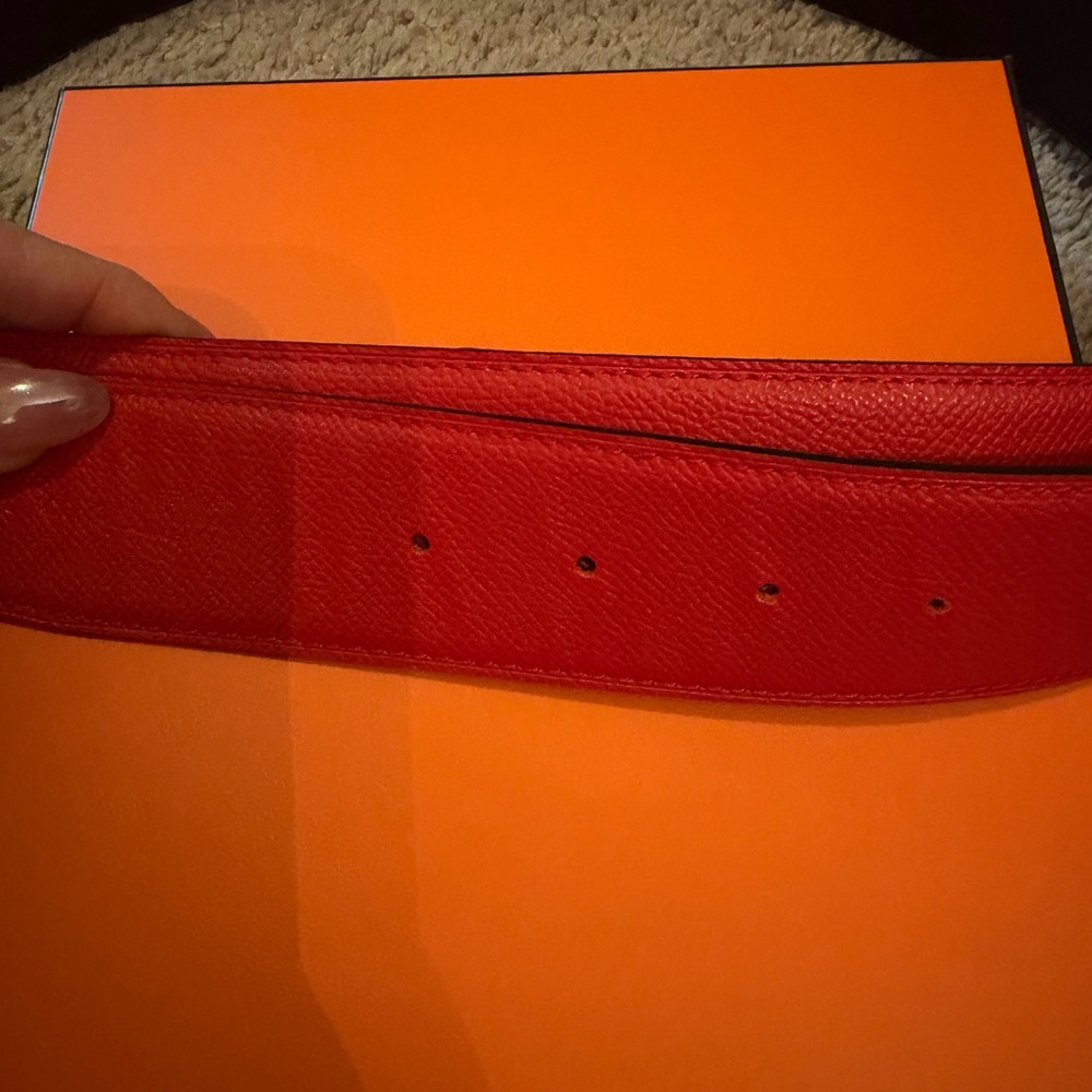 Authentic Hermes Brown/Red Togo & Epsom Leather Belt 42 MM - size 95 cm Unisex